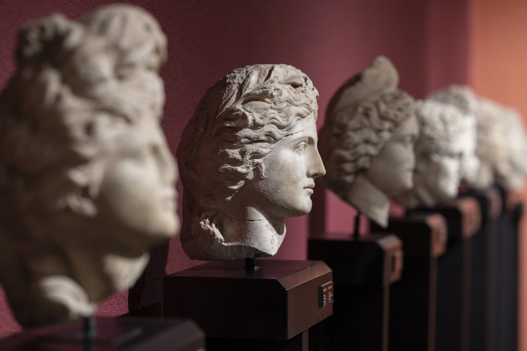 line up of historical busts at a local benton harbor museum