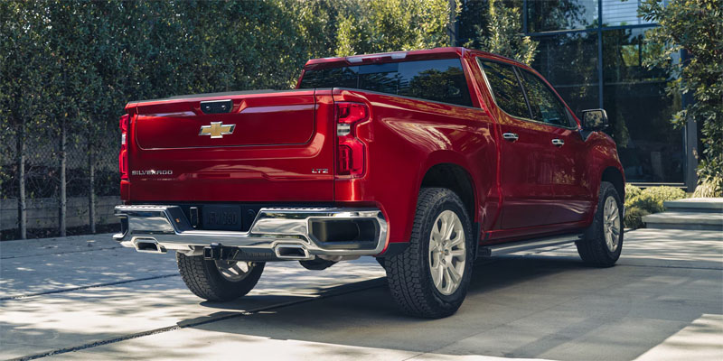 Rear view of red 2026 Chevrolet Silverado 1500
