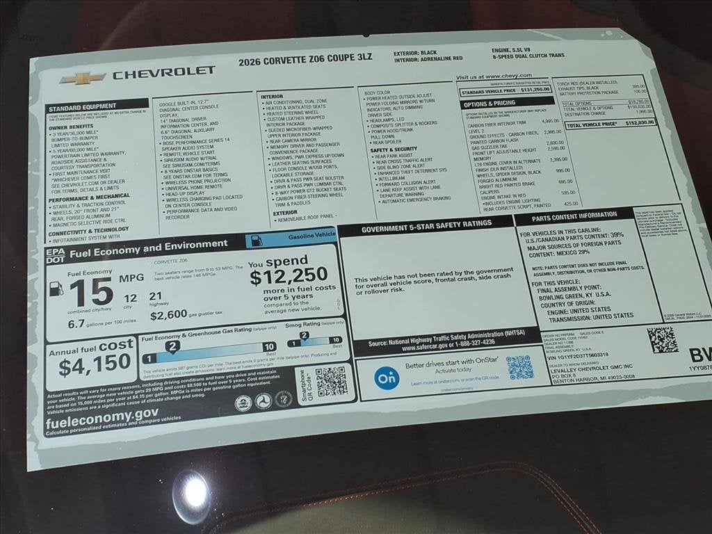 2026 Chevrolet Corvette Z06 3LZ